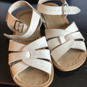 White leather salt water sandals